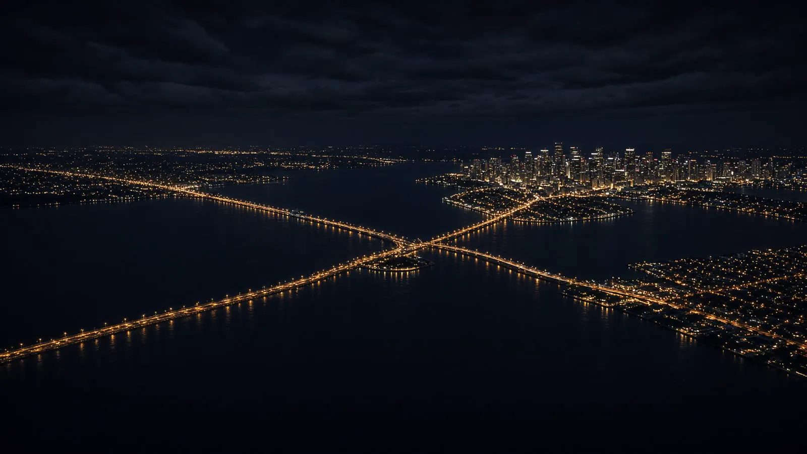 Aerial view of Tampa Bay, Florida, at night
